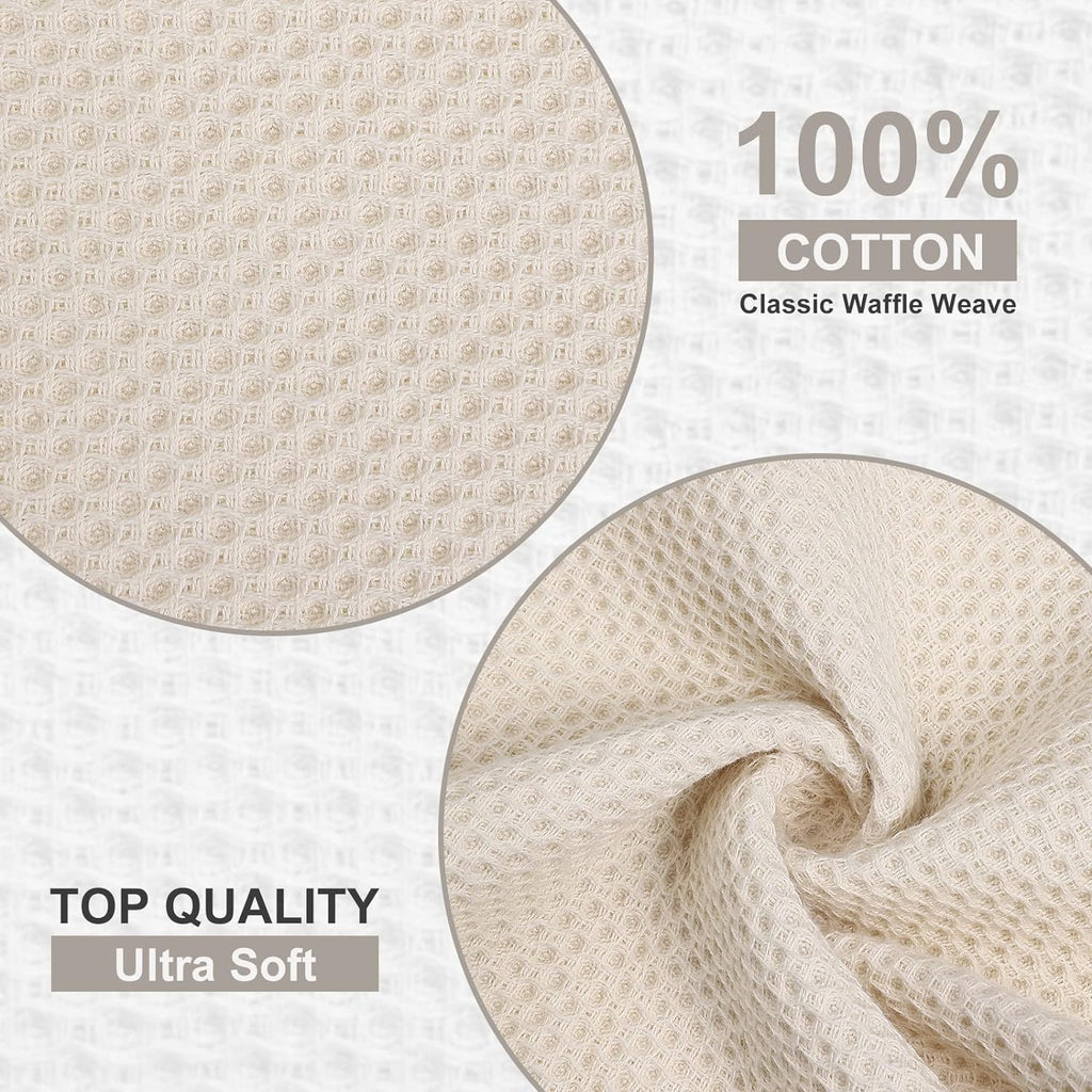 Kitinjoy 100% Cotton Waffle Weave Kitchen Towels, 4-Pack Super Soft and Absorbent Dish Towels for Drying Dishes, Kitchen Hand Towels, 20 in x 28 in, Beige