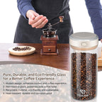 22oz Airtight Coffee Canister With Scoop, Glass Coffee Container Airtight,High Borosilicate Jar With Co2 One-Way Valve, Date Tracker (57fl.oz)