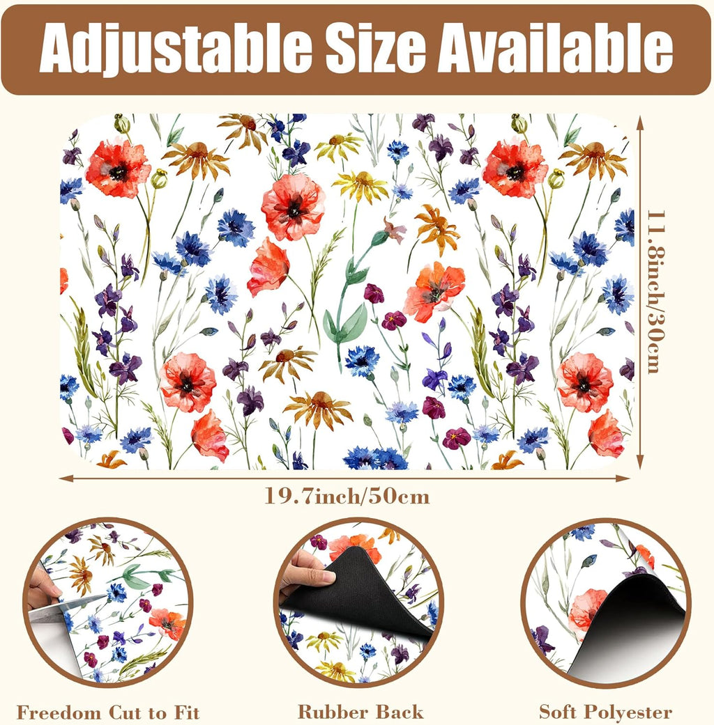 Watercolor Flowers Coffee Mat Daisy Dish Drying Mat for Kitchen Counter Absorbent Hide Stain Rubber Backed Coffee Bar Accessories Fit Under Espresso Machine Dish Drainer 11.8 x 19.7 Inch