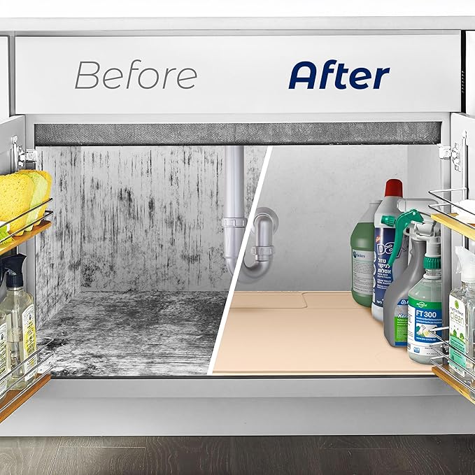 The Original Under Sink Mat - Adjustable Silicone mat, Waterproof Under The Sink Bathroom Vanity Mat, Under sink mats for kitchen waterproof - 28" x 19" or smaller