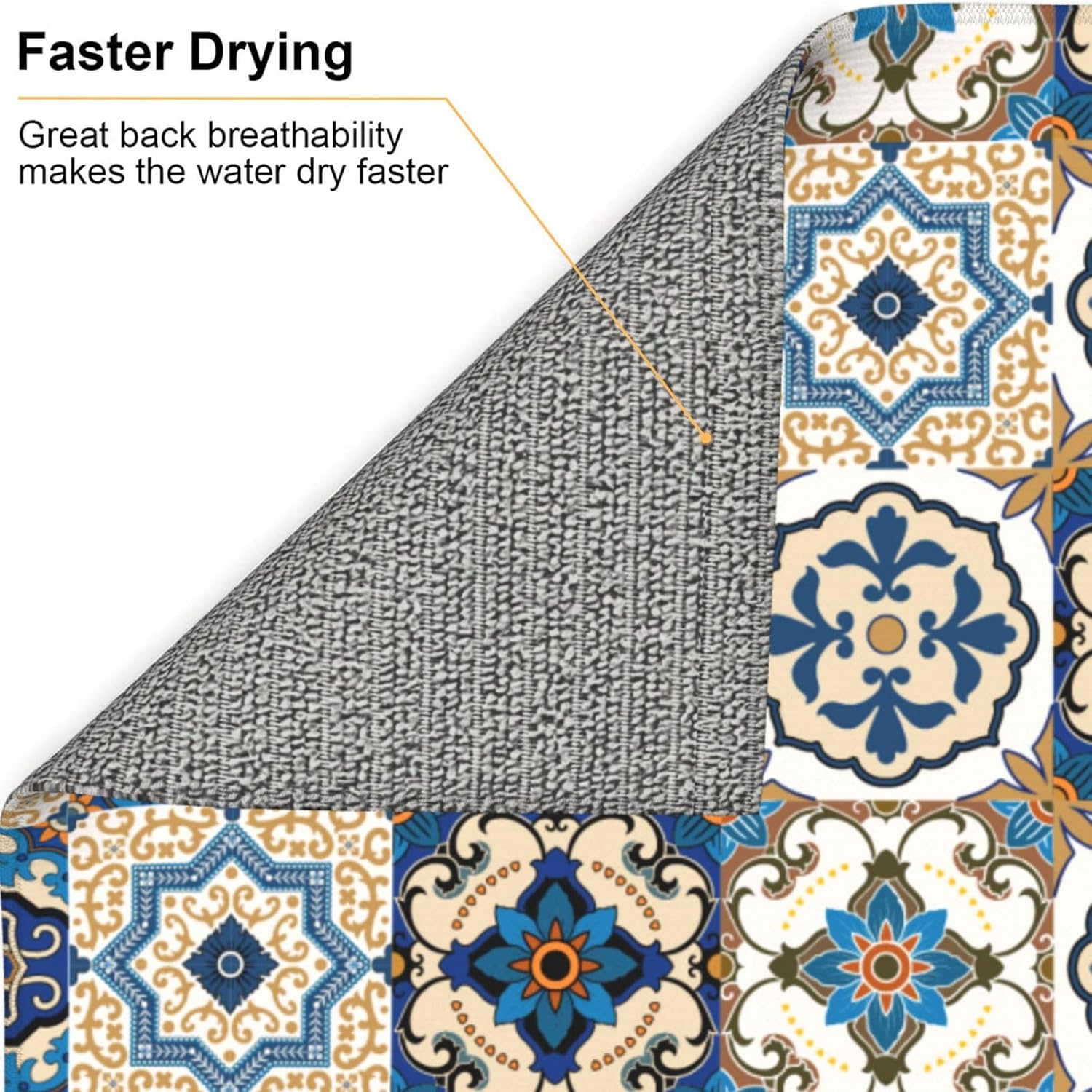 Colorful Moroccan Dish Drying Mat, Highly Absorbent Microfiber Kitchen Counter Pad Reusable Washable, 16*18"