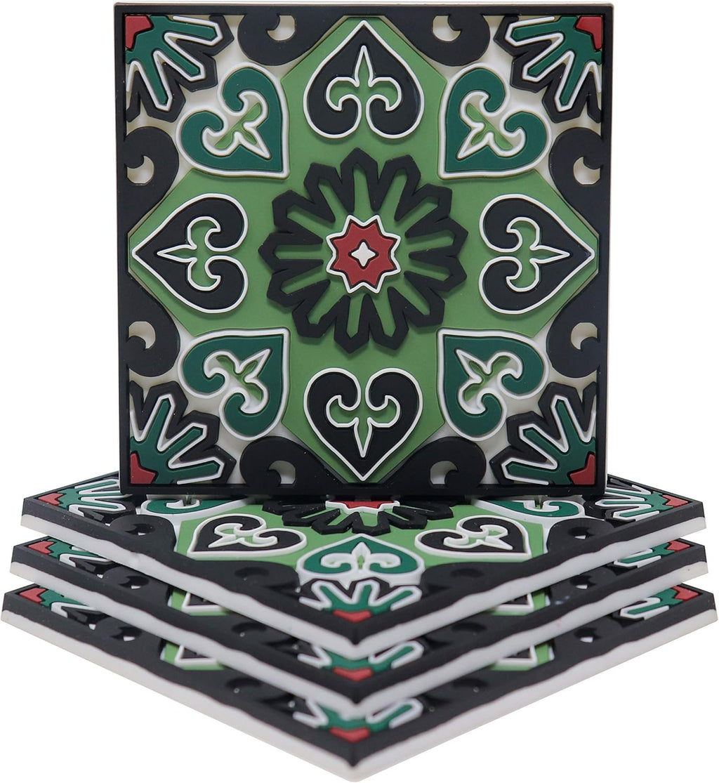 Floers Silicone Coasters Set of 4, Protect Against Water Marks or Damage - Fit All Cups, 3.5" Inch Size, Colored