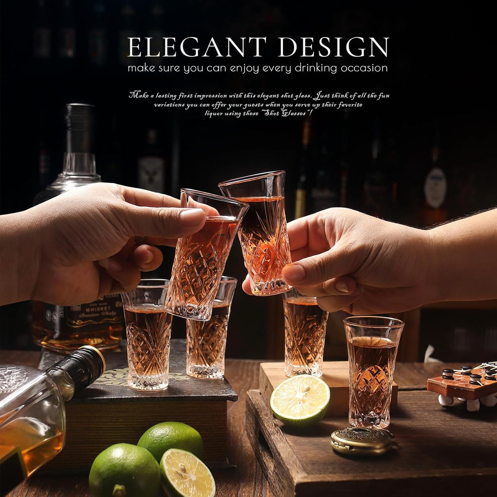 6 Pack Shot Glass Bulk Set with Heavy Base 2 OZ Small Shot Cups for Vodka, Whiskey, Tequila, Espresso, Liquor Set