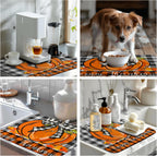 Fall Pumpkin Dish Drying Mats Thanksgiving Kitchen Drying Mat Buffalo Plaid Microfiber Large Dish Dryer Pad Maple Leaves Absorbent Dishes Drain Matt XL Washable Foldable(18x24 in)