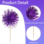40 PCS Foil Firework Cupcake Toppers Fireworks Cupcake Picks Sparkle Tinsel Cake Decorations Cocktail Fruit Toothpick for Firework Theme Birthday Wedding Graduation Party Decorations Supplies Purple