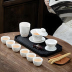 ICHAG Chinese Tea Set, Gongfu Tea Sets for Adults, China Gaiwan Teaset, 14-Piece Yangzhi Jade (茶具) Porcelain Set with Suspended Gaiwan & Tea Pet, Portable Travel Teaset for Home, Outdoor, Office Gifts