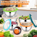 LIANYU Mixing Bowls with Visible Lid Sets of 6, Stainless Steel Metal Salad Nesting Bowls, Large & Small 7, 3.5, 2.5, 2, 1.5, 1QT Size For Kitchen, Baking, Storage, Food Prepping, Serving, Multi-Color