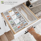 KitchenEdge Tea Bag and Coffee Pod Kitchen Drawer Organizer, Expandable 9.7 to 17 Inches, 10 Storage Compartments, Adjustable Wall Inserts, Non-Slip Feet, Food-Safe White Finish, 100% Bamboo Wood