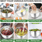 TeamFar Mixing Bowls with Airtight Lids, 5PCS Stainless Steel Metal Salad Bowl with 3 Grater Attachments, for Cooking, Prepping, Serving, Healthy & Easy Clean - 0.7/1/1.5/2.6/4.6QT, Khaki