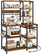 SUPERJARE Large Bakers Rack with Power Outlets, 6-Tier Microwave Stand, Coffee Bar with 12 S-Shaped Hooks, Kitchen Shelf with Wire Basket, 39.3 x 15.5 x 66.9 Inches, Rustic Brown