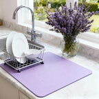 Dish Drying Mat Super Absorbent – 16" x 18" Coffee Mat for Countertops – Non-Slip Drying Mat for Kitchen Counter – Easy to Clean Water Absorbent Mat – Large Dish Drying Mats (Lavender)