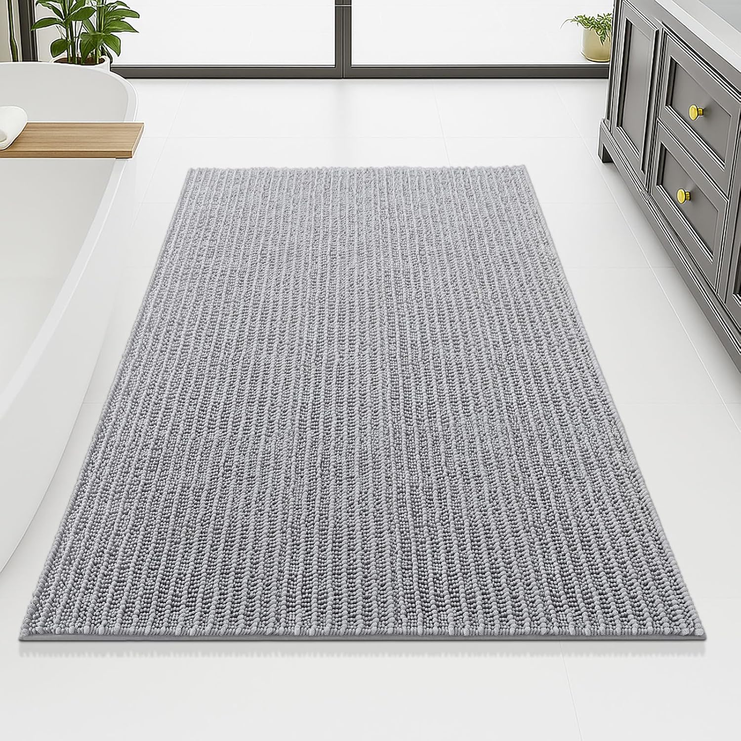Arotive Luxury Chenille Bathroom Rug Mat, Extra Soft Thick Absorbent Shaggy Bath Rugs, Non-Slip Machine Wash Dry, Plush Bath Mats for Bathroom, Shower and Tub, 70x46, Light Grey