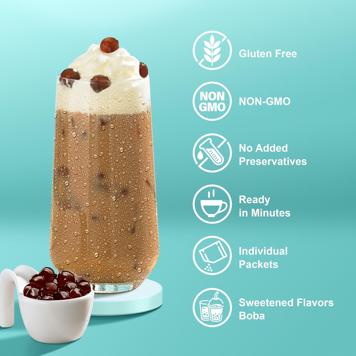 J WAY Instant Vanilla Latte Coffee Kit with Authentic Brown Sugar Tapioca Boba, Ready in Under One Minute, Paper Straws Included - 3 Servings