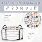 Drink Coasters Set of 6 with Holder, Cute Cats Absorbent Ceramic Coasters with Cork Base,Fit All Cups,Great Gift for Housewarming,Room Decor,Bar,Holiday Party