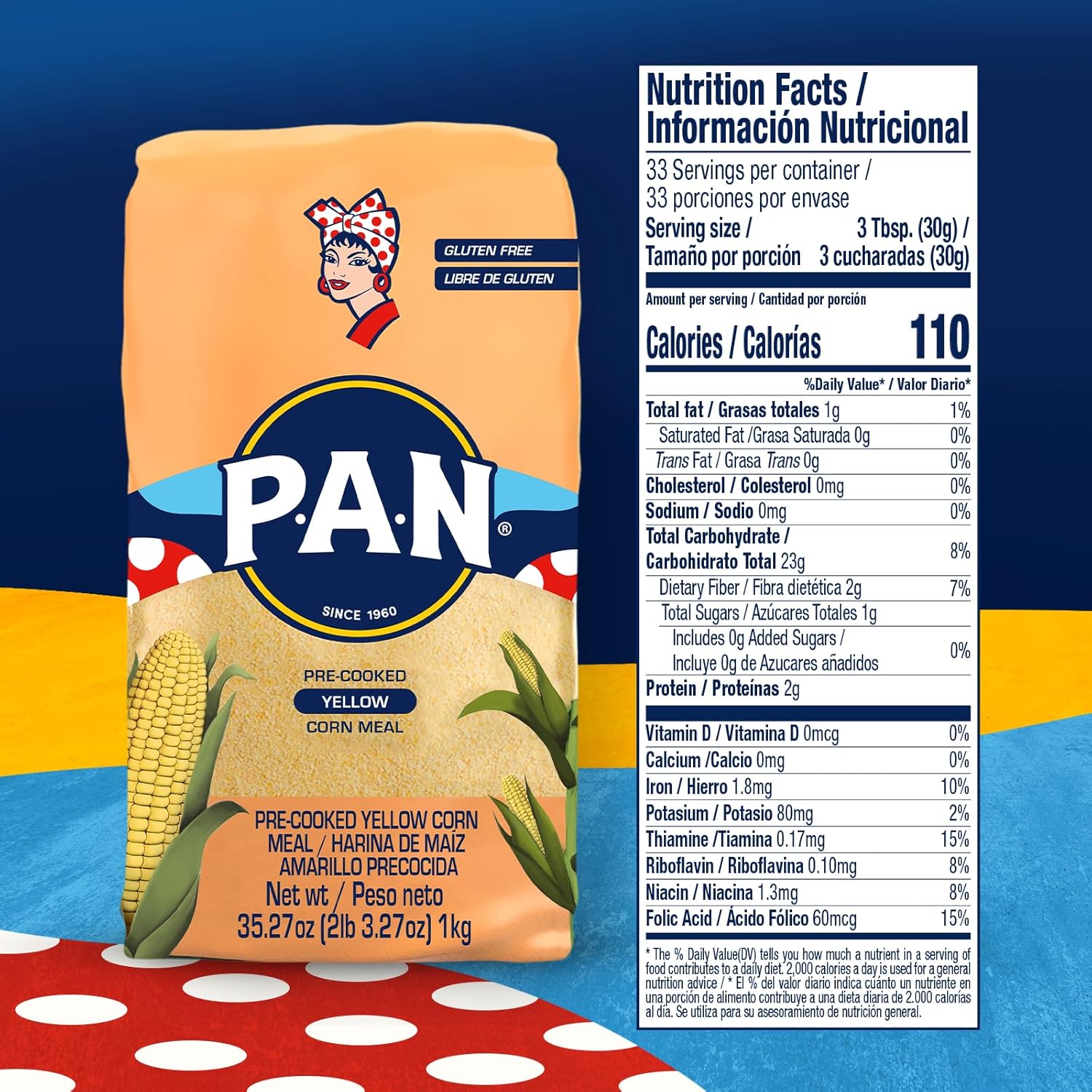 P.A.N. Yellow Corn Meal – Pre-cooked Gluten Free and Kosher Flour for Arepas (2.2 lb / Pack of 10)