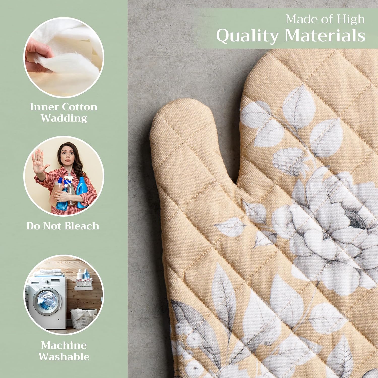 Maison d' Hermine Oven Gloves 100% Cotton Oven Mitt 7" x 13" with Loop Heat Resistant, BBQ, Cooking Gloves, Baking, Grilling, Kitchen, Handling Hot Pans (Pack of 1, Pretty Autumn)