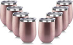DOMICARE Stainless Steel Wine Tumbler Bulk with Lid, Personalized Rose Gold Insulated Tumblers Set, 12oz Travel Coffee Cups Pack of 8