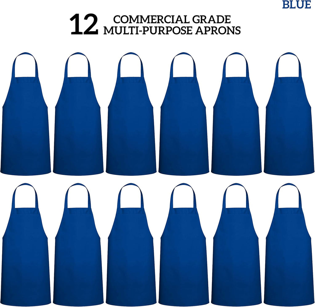 GREEN LIFESTYLE 12 Pack Professional Chef Apron – Grilling Aprons for Men, Waterproof Cooking Apron for BBQ, Work or Restaurant Use, Kitchen Aprons for Women – Royal Blue, No Pockets