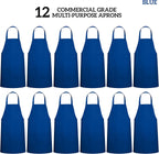 GREEN LIFESTYLE 12 Pack Professional Chef Apron – Grilling Aprons for Men, Waterproof Cooking Apron for BBQ, Work or Restaurant Use, Kitchen Aprons for Women – Royal Blue, No Pockets