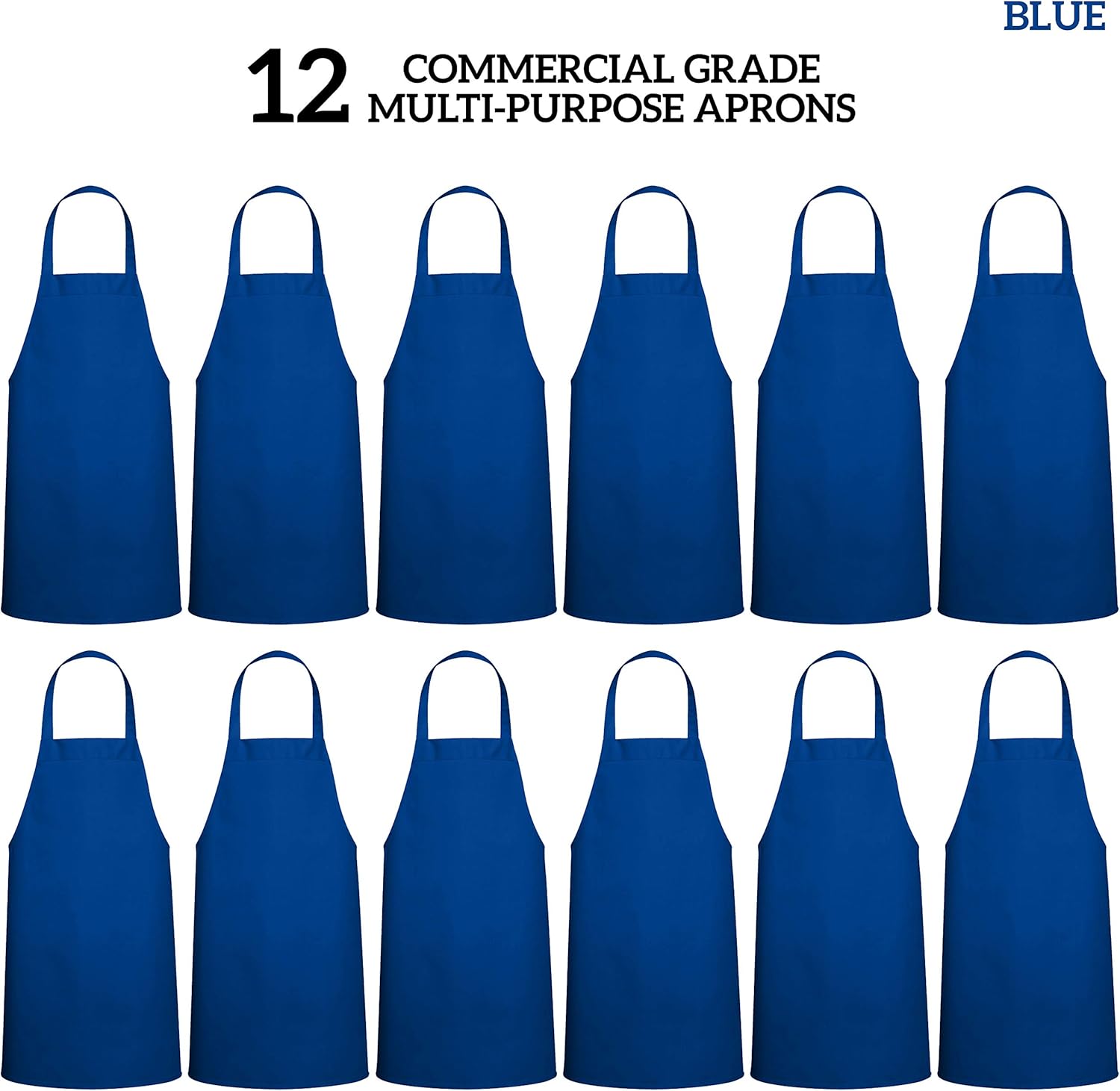 GREEN LIFESTYLE 12 Pack Professional Chef Apron – Grilling Aprons for Men, Waterproof Cooking Apron for BBQ, Work or Restaurant Use, Kitchen Aprons for Women – Royal Blue, No Pockets