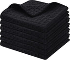 Homaxy Microfiber Waffle Weave Kitchen Dish Cloths, 12 x 12 Inch Ultra Absorbent and Solid Color Dish Towels for Kitchen Fast Drying Dishcloth for Washing Dishes, 6 Pack, Black