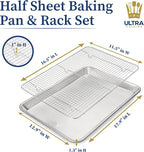 Ultra Cuisine Aluminum Baking Sheet with Stainless Steel Cooling Rack Set -Half Sheet Size Pan 13 x 18 inch, Durable Rimmed Sides, Easy Clean, Commercial Quality for Cooking and Roasting