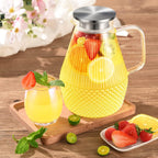 Glass Pitcher with Lid and Spout, veecom 80oz Water Pitchers for Drinks, Large Glass Jug for Juice, Lemonade, Beverage, Iced Tea Pitcher for Fridge, Heat Resistant Water Carafe with Brush