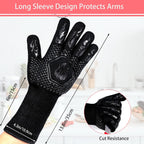 BBQ Fireproof Gloves, Grill Cut-Resistant Gloves 1472°F Heat Resistant Gloves, Non-Slip Silicone Oven Gloves, Kitchen Safe Cooking Gloves for Oven Mitts,Barbecue,Cooking, Frying, Black（2 Pairs）