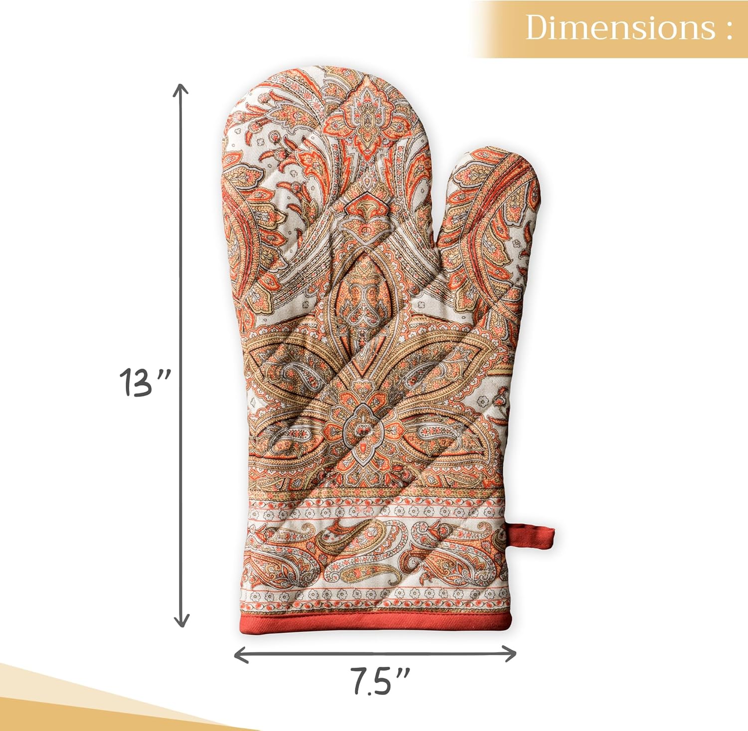 Maison d' Hermine Oven Gloves 100% Cotton Oven Mitt 7" x 13" with Loop Heat Resistant, BBQ, Cooking Gloves, Baking, Grilling, Kitchen, Handling Hot Pans (Pack of 1, Kashmir Paisley)