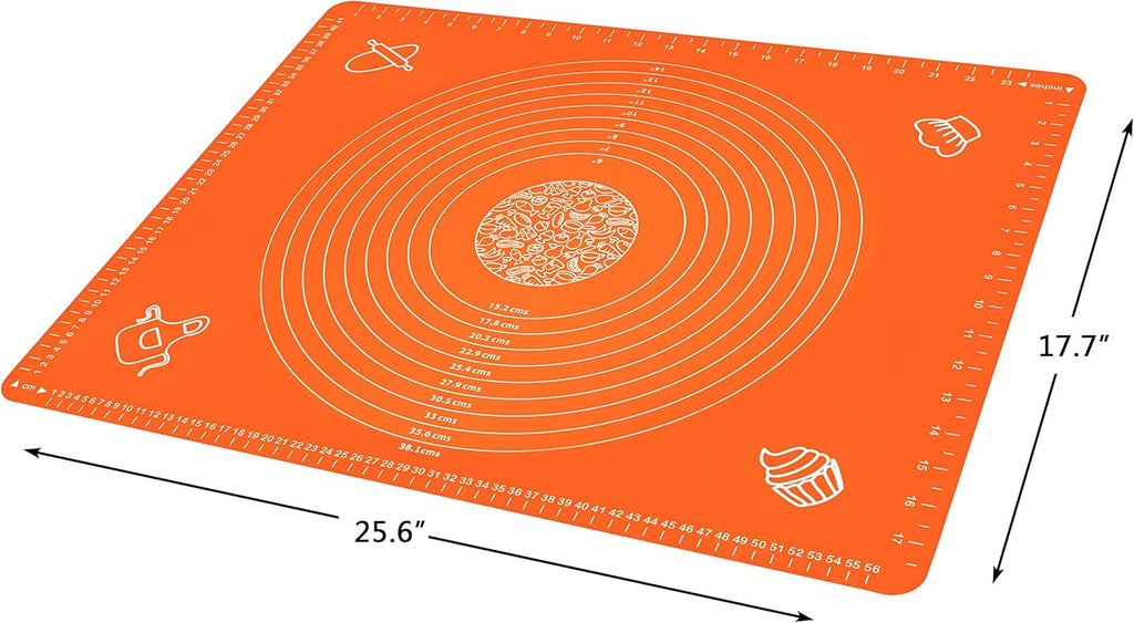 Silicone Baking Mat for Rolling Pastry Dough with Measurements, 19.7" x 15.7" BPA Free Non stick and Non Slip Orange Table Sheet Baking Supplies for Bake Pizza Cake