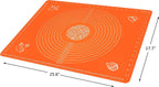 Silicone Baking Mat for Rolling Pastry Dough with Measurements, 19.7" x 15.7" BPA Free Non stick and Non Slip Orange Table Sheet Baking Supplies for Bake Pizza Cake