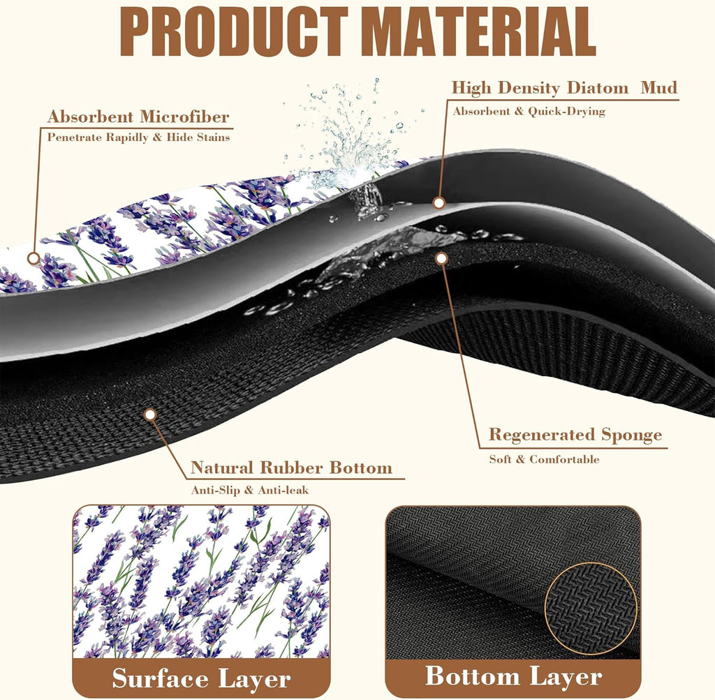 Dish Drying Mat Lavender Flowers Coffee Bar Mat for Countertop Absorbent Rubber Backed Hide Stain Dish Drainer Rack Pad Coffee Maker Espresso Machine Dining Room Decoration 15.7 x 23.6 Inch