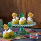 40 PCS Foil Firework Cupcake Toppers Fireworks Cupcake Picks Sparkle Tinsel Cake Decorations Cocktail Fruit Toothpick for Firework Theme Birthday Wedding Graduation Party Decor Supplies Gold Green