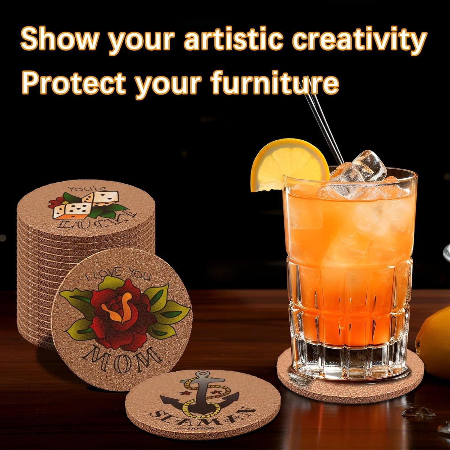 100 pcs Cork Coasters for Drinks, Bulk Blank Coasters DIY Crafts, Non-Slip, Heat-Resistant, Absorbent and Reusable Coffee Coaster for Home Tabletop Decoration