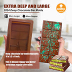 2 Pack Deep Chocolate Bar Molds Silicone,Large Stuffed Dubai Pistachio Deep Bar Moulds Kit 1 Inch Thick Big，for Homemade Making Bar Candy Bar Bpa Free DIY.