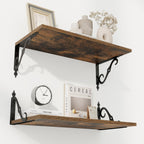 RICHFOCUS 12 Inch Deep Floating Shelves for Wall, 24" W x 12" D Wood Wall Shelves Set of 2, Wide Floating Shelves for Living Room, Bedroom, Kitchen, Bathroom and Decor Storage, Rustic Brown