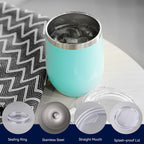 DOMICARE Stainless Steel Wine Tumbler Bulk with Lid, Personalized Insulated Tumblers Set, 12oz Travel Coffee Cups Pack of 1, Light Blue