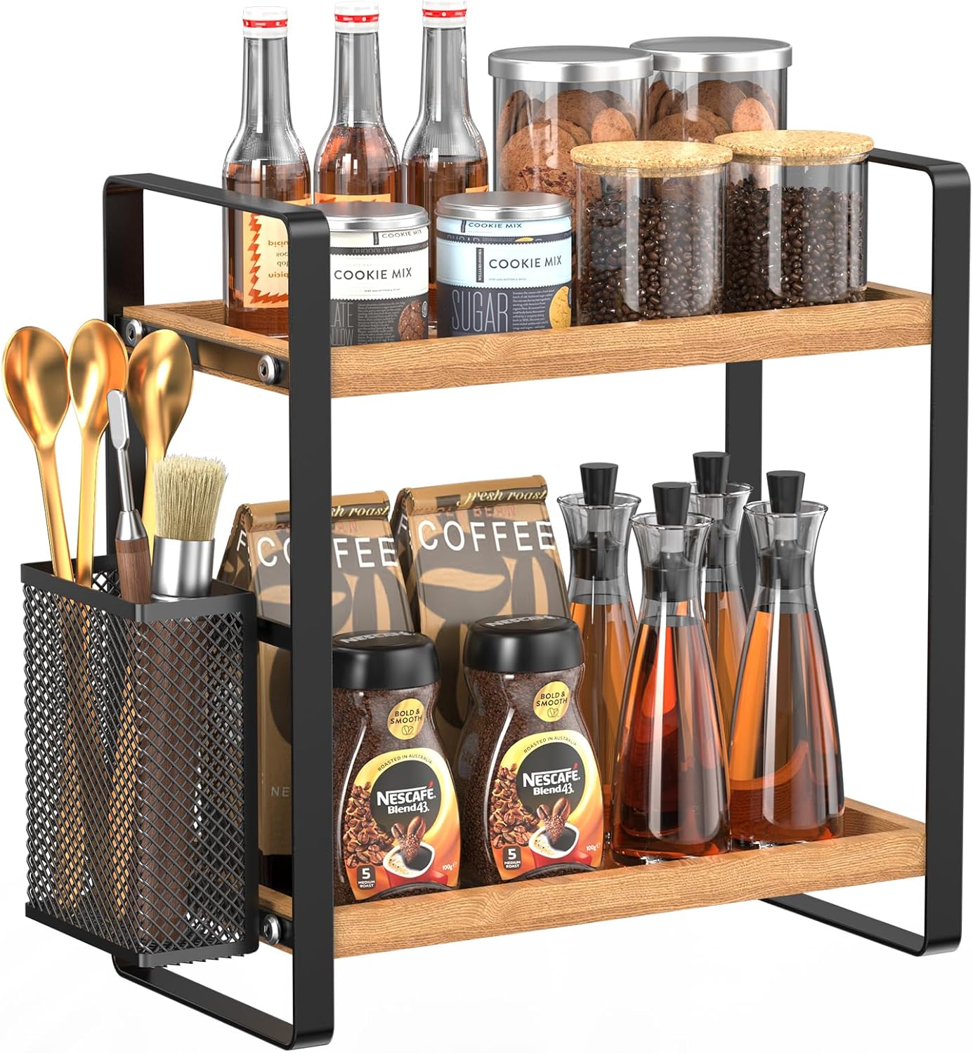 LEMIKKLE Coffee Bar Accessories and Coffee Mug Cup Holder, kitchen organizers and storage,Spice Rack Organizer for Countertop,Kitchen(basket)