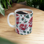 11 OZ Novelty Coffee Mugs - Christmas Gift (Red Rose Theme)