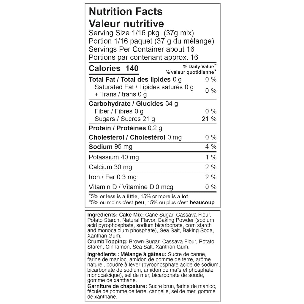 XO Baking Co. Gluten Free Coffee Cake Gourmet Baking Mix with Crumb Topping; Non-GMO; Kosher; Rice Free; Soy Free; Dairy Free; Peanut Free; No Preservatives; No Artificial Flavors or Colors, 21oz