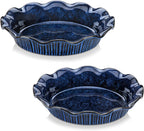 vancasso Stern Ceramic Pie Pan, 9 inch Pie Pans with Ruffled Edge, Deep Pie Dishes for Baking, Round Pie Plates for Apple, Quiche, Pot Pies, Tart, Oven & Dishwasher Safe, Set of 2, Blue
