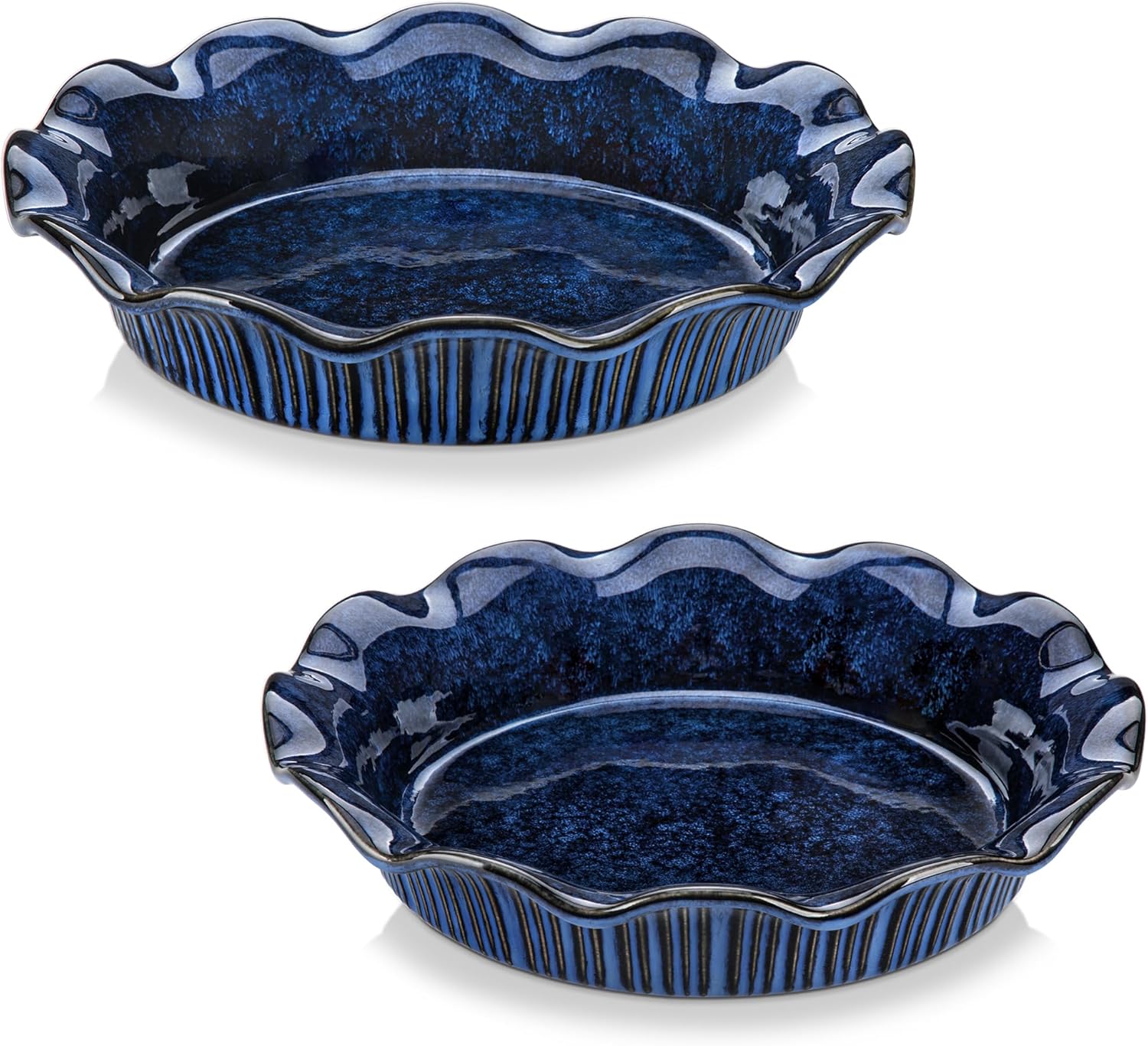 vancasso Stern Ceramic Pie Pan, 9 inch Pie Pans with Ruffled Edge, Deep Pie Dishes for Baking, Round Pie Plates for Apple, Quiche, Pot Pies, Tart, Oven & Dishwasher Safe, Set of 2, Blue