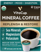VitaCup Mineral Coffee Pods with Trace Minerals, Hydrate, Replenish & Restore, w/Sea Minerals, Electrolytes, Organic Coffee, Medium Dark Roast, Single Serve Pod Compatible w/Keurig K-Cup Brewers,64 Ct