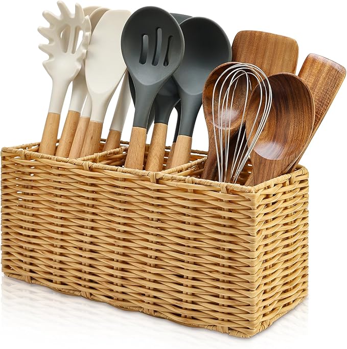 Extra Large Cooking Utensil Holder for Kitchen Counter Utensils Storage Organizer Caddy for Countertop Spatula Holder Big Utensil Crocks Jar Wicker Kitchen Tool Table Holders Decor Accessories