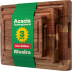 Riveira Acacia Wood Cutting Board – Versatile and Durable: Set Of 3 Pcs Rectangular Wooden Cutting Board – Natural Wooden Cutting Boards For Kitchen – Complete Acacia Wooden Chopping Board