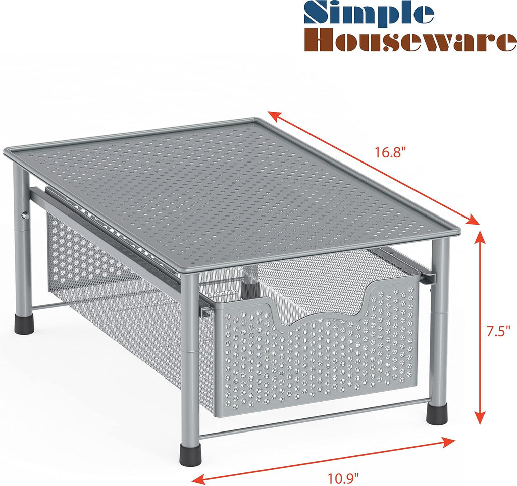 Simple Houseware Stackable Cabinet Basket Drawer Organizer, Silver