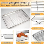Baking Sheet with Rack Set, E-far 16”x12” Stainless Steel Cookie Sheet Pan for Oven, Rimmed Metal Tray with Wire Cooling Rack for Cooking Roasting Resting Bacon Meat Steak - Dishwasher Safe