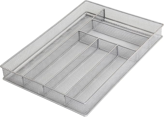 YBM Home Metal Silverware Organizer for In-Drawer Cutlery Storage, 6 Compartment Mesh Cutlery Flatware Tray Sorts Kitchen Utensils, Great for Office Supplies 1132s