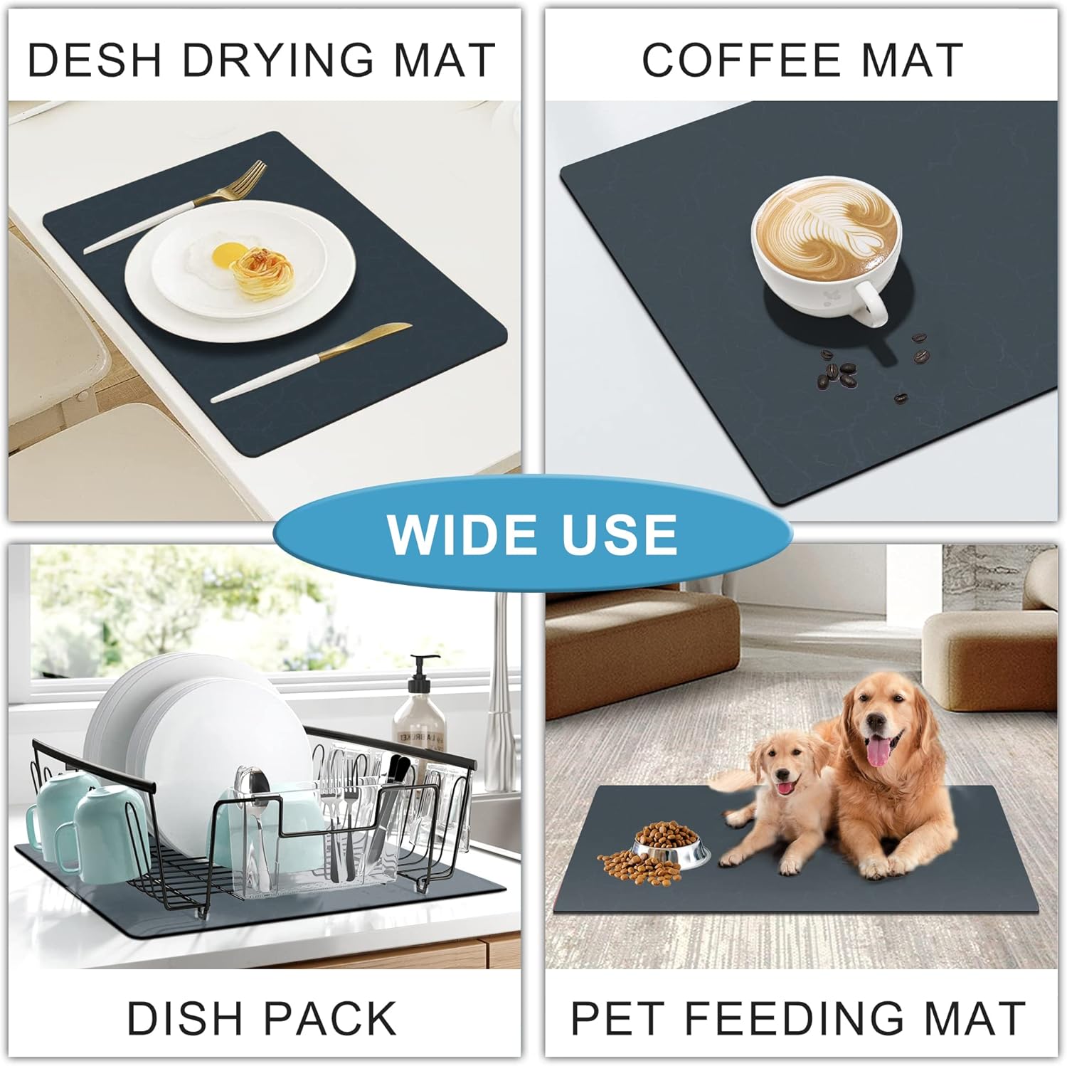 Coffee Maker Mat for Countertops, Coffee Bar Accessories Fit Under Coffee Machine Mat, 19"x12" Rubber Backed Coffee Pots, Table Mat under Appliance, Dish Drying Mat, Marble Navy for Kitchen Counter