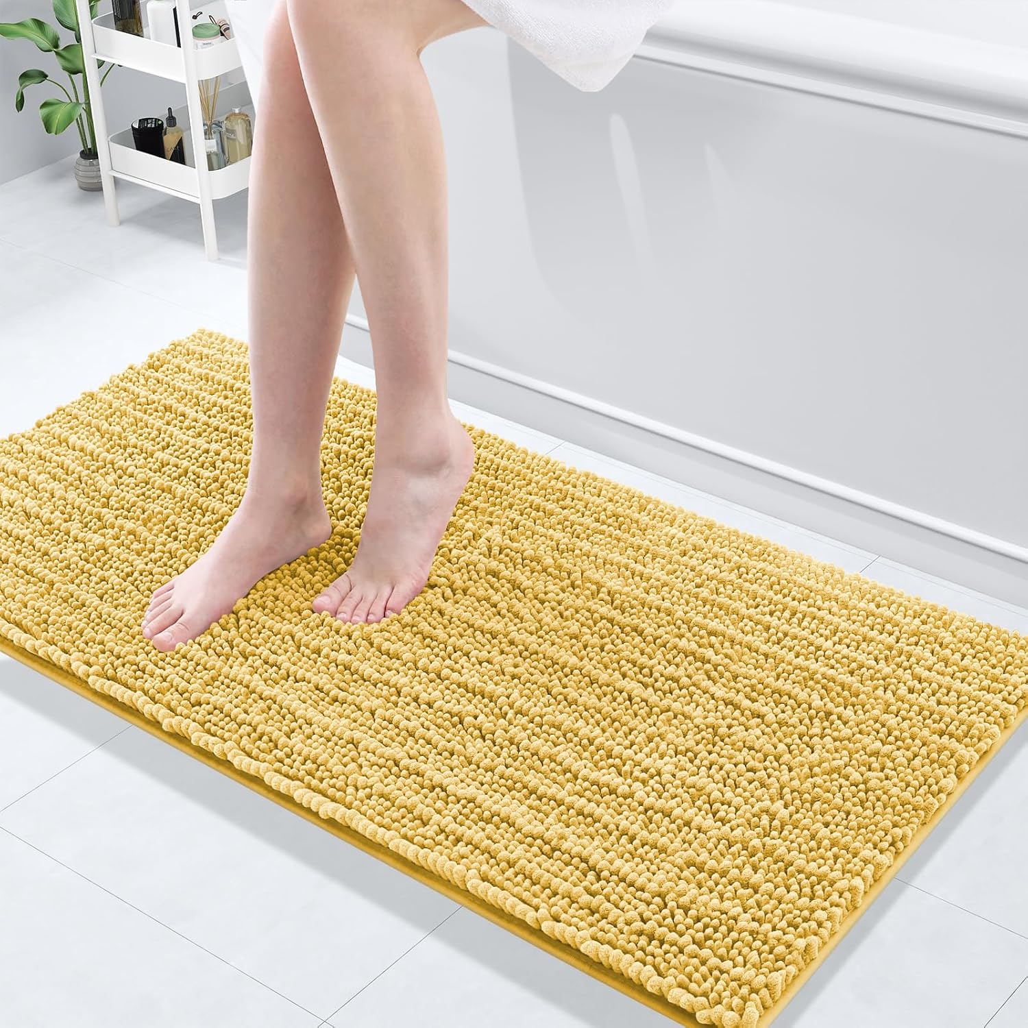 Arotive Luxury Chenille Bathroom Rug Mat, Extra Soft Thick Absorbent Shaggy Bath Rugs, Non-Slip Machine Wash Dry, Plush Bath Mats for Bathroom, Shower and Tub, 47x17, Yellow